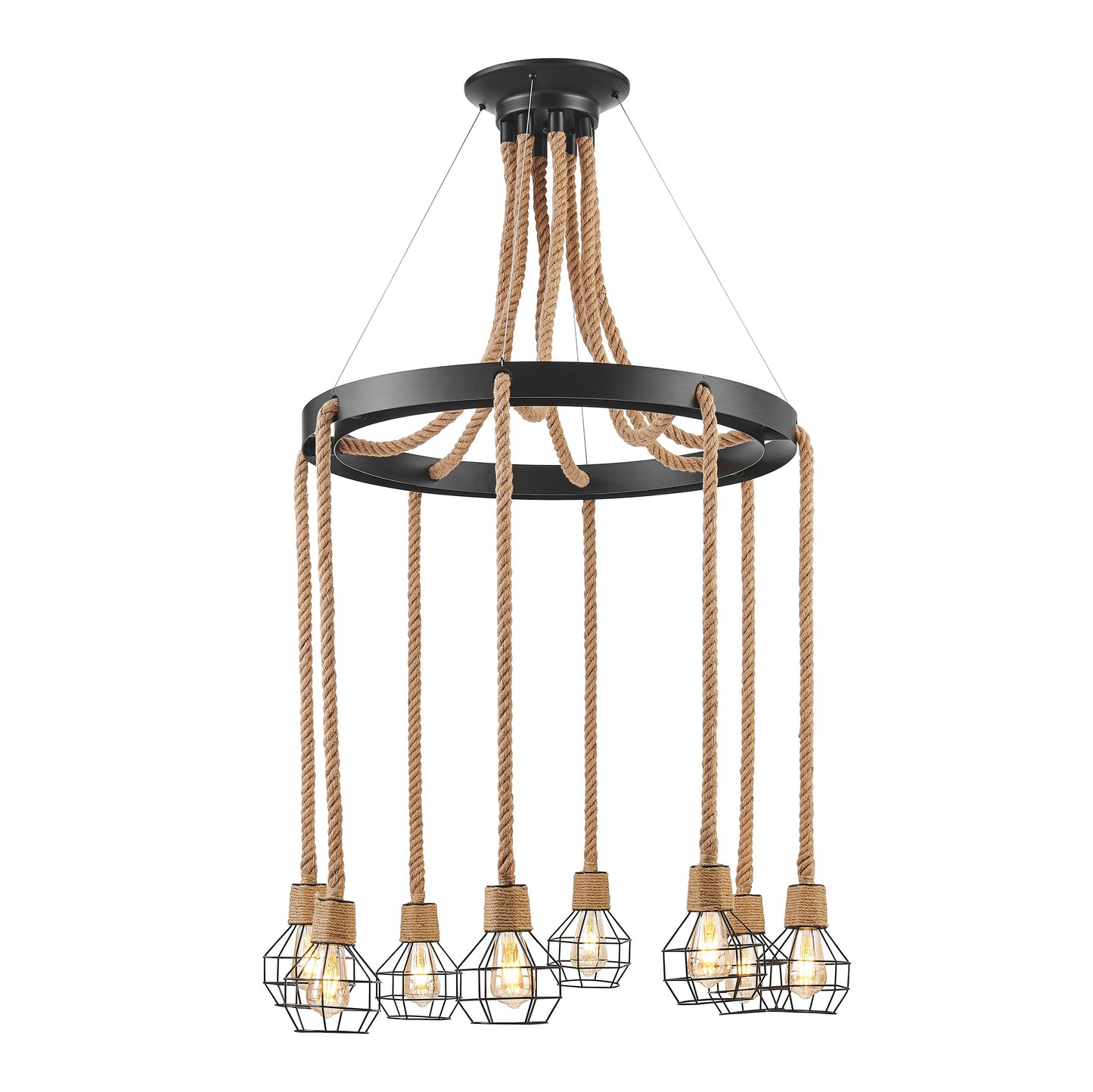 Steel and Ropes 8 Light Chandelier // Black