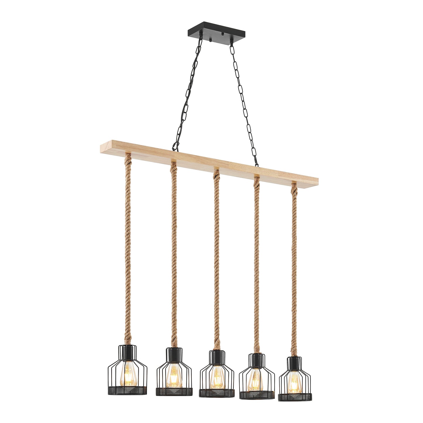 Wood and Ropes 5 Light Chandelier // Black