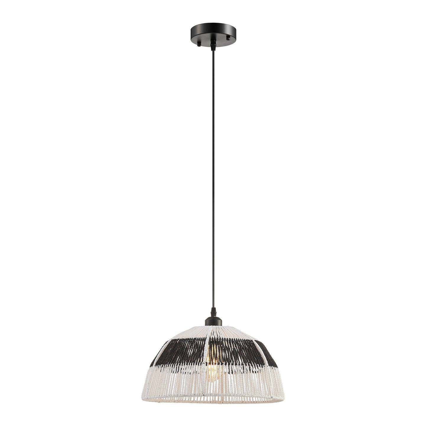 Iron and Ropes 1 Light 14" Diam Pendant // Black and Cream
