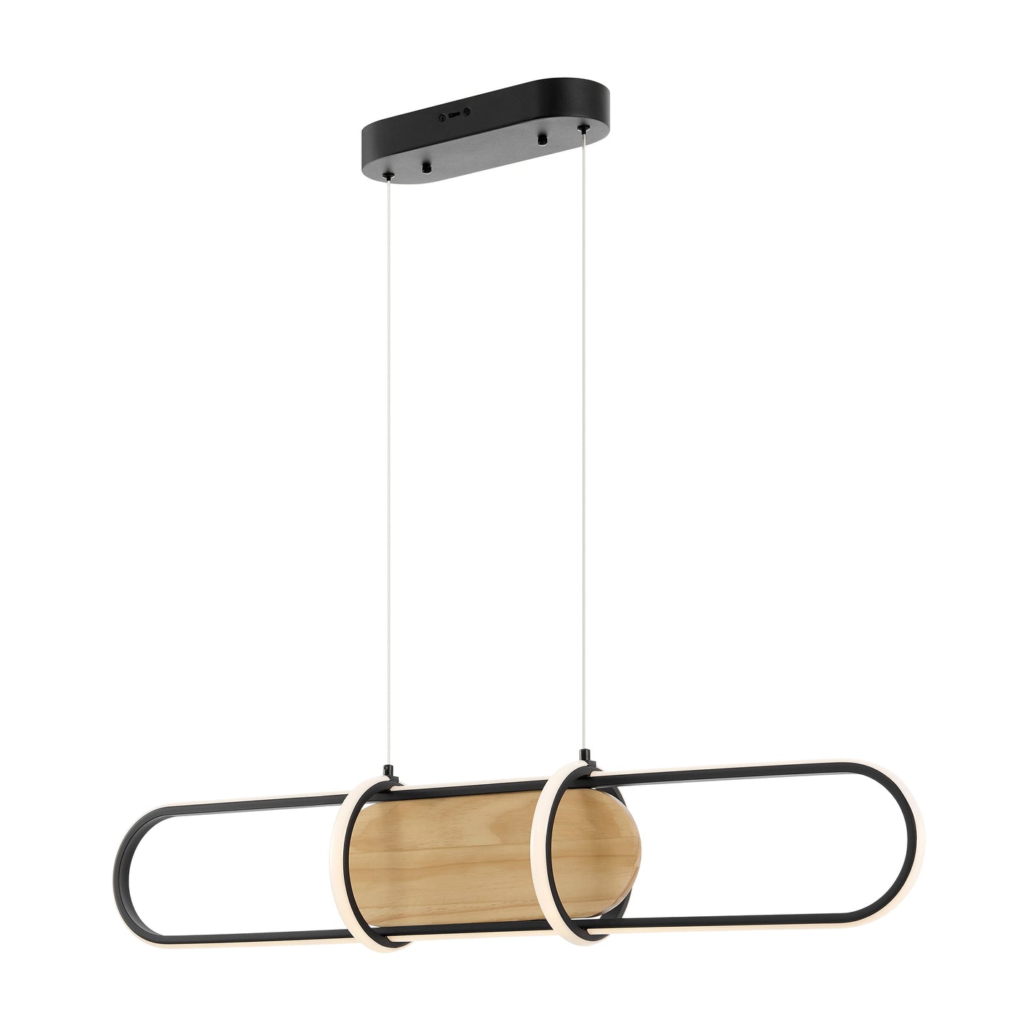 Chandelier Rounded Rectangle Satin Black & Wood