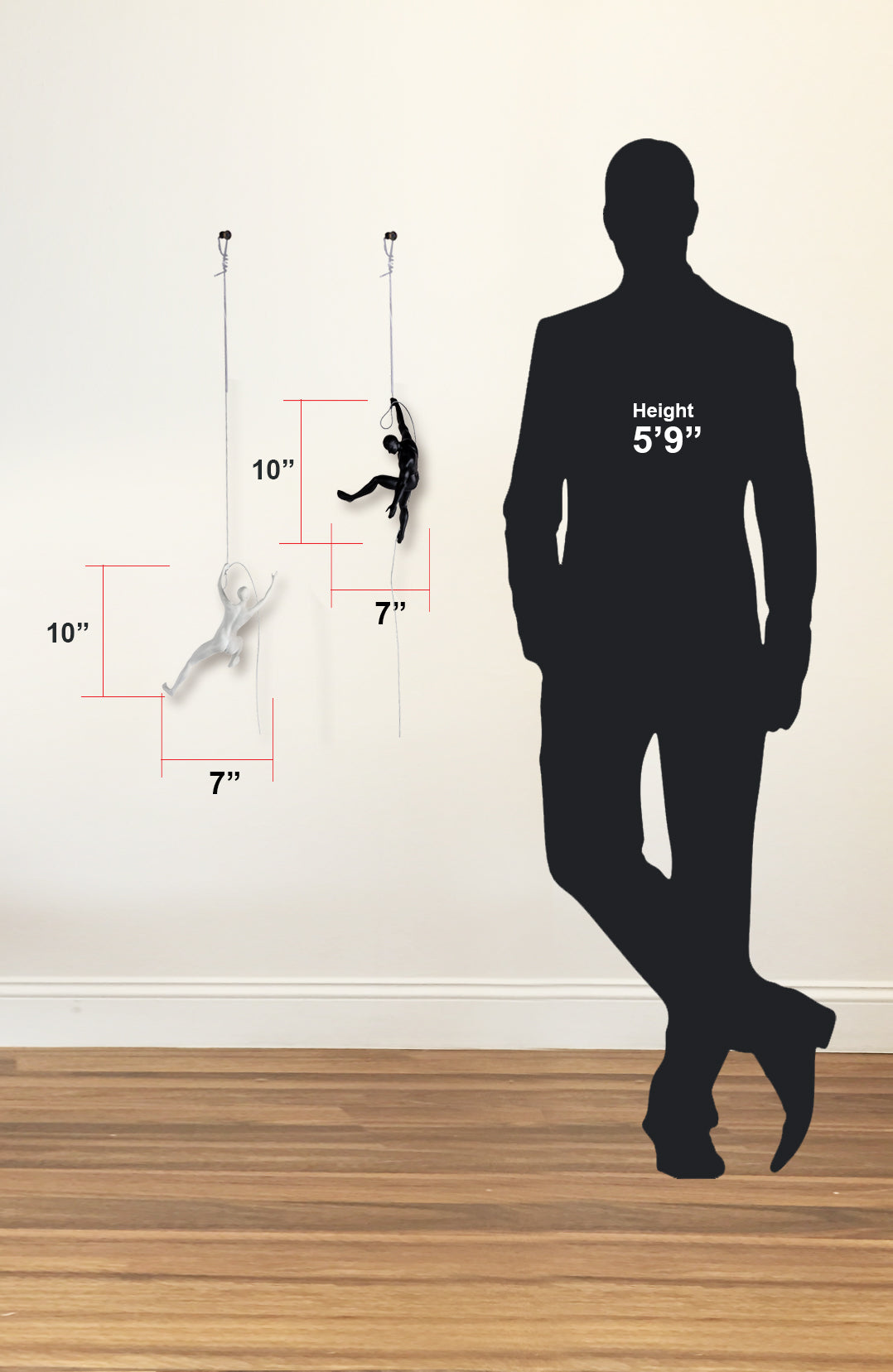 Climbing Couple Set of Two Wall Sculptures // Matte White and Chrome