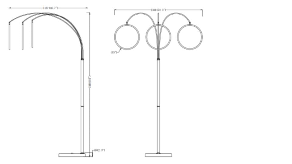 LED Three Ring Hong Kong Arc Floor lamp // Chrome, Not Dimmable