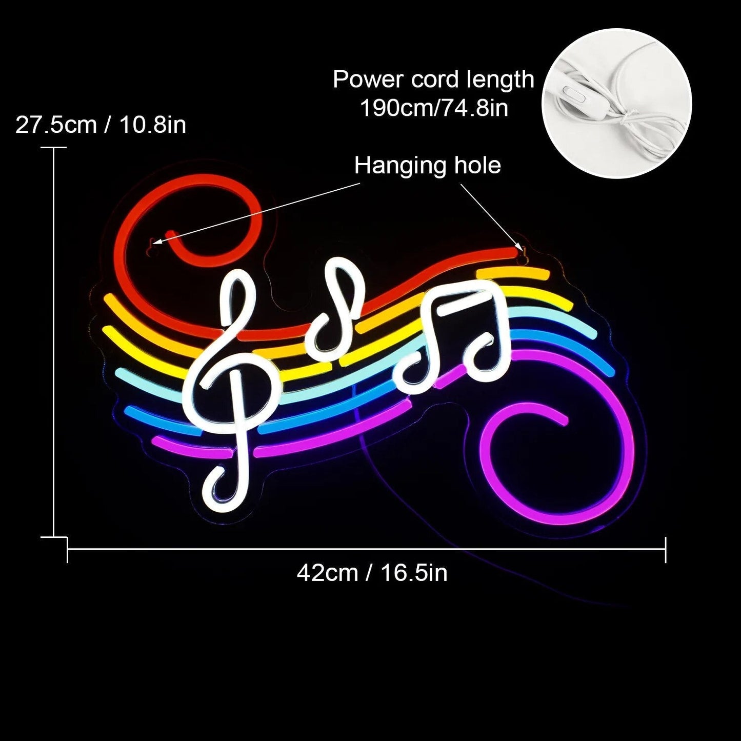 Colorful Musical Notes LED Neon Sign - Decorative Wall Light for Indoor and Bar Atmosphere