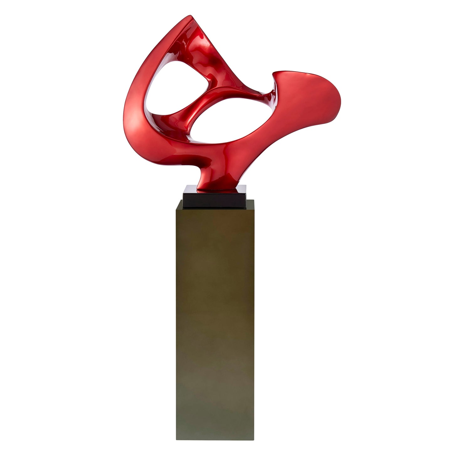 Abstract Mask 54" Tall Floor Sculpture // Metallic Red With Gray Stand
