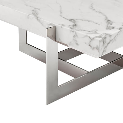 Marmo Reflection Square Coffee Table // Chrome and White Marble