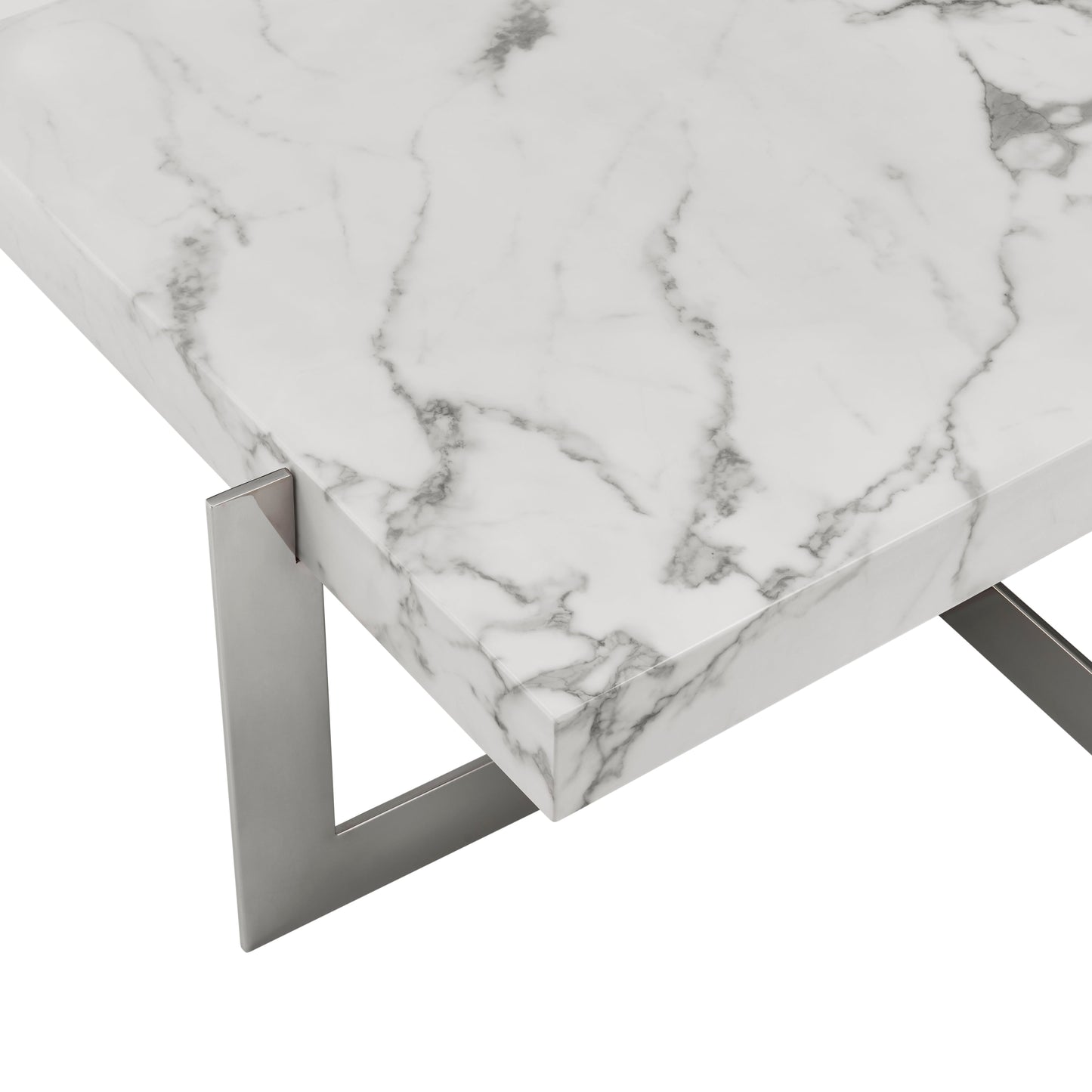 Marmo Reflection Square Coffee Table // Chrome and White Marble