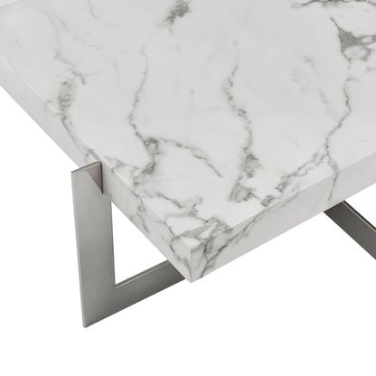 Marmo Reflection Square Coffee Table // Chrome and White Marble