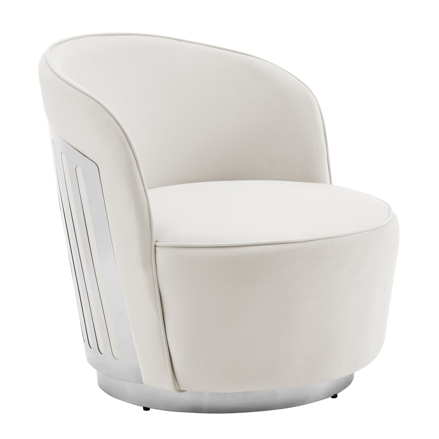 Luxe Elegance Swivel Accent Chair // White with Chrome Back Detail