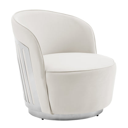 Luxe Elegance Swivel Accent Chair // White with Chrome Back Detail