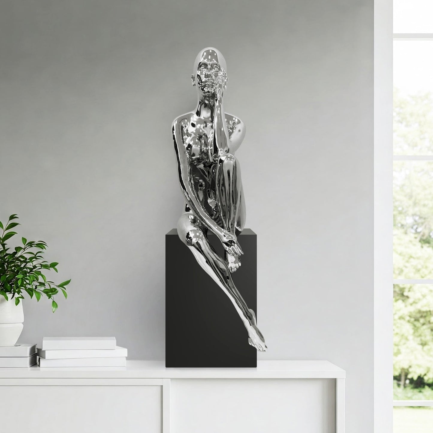 Antoinette Doll Sculpture with Base // Chrome