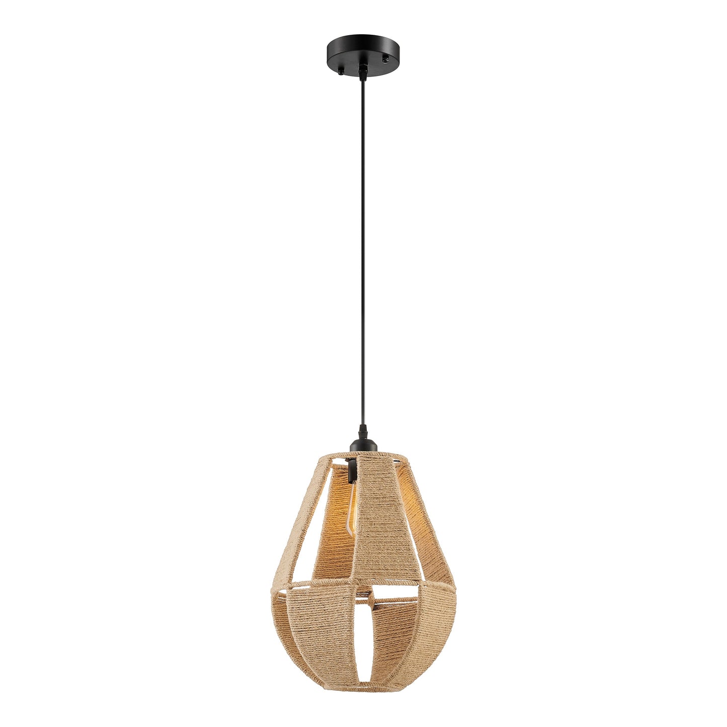 Iron and Ropes 1 Light 12" Diam Pendant // Black and Beige