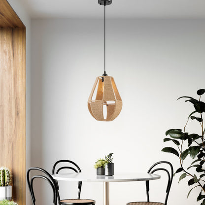 Iron and Ropes 1 Light 12" Diam Pendant // Black and Beige