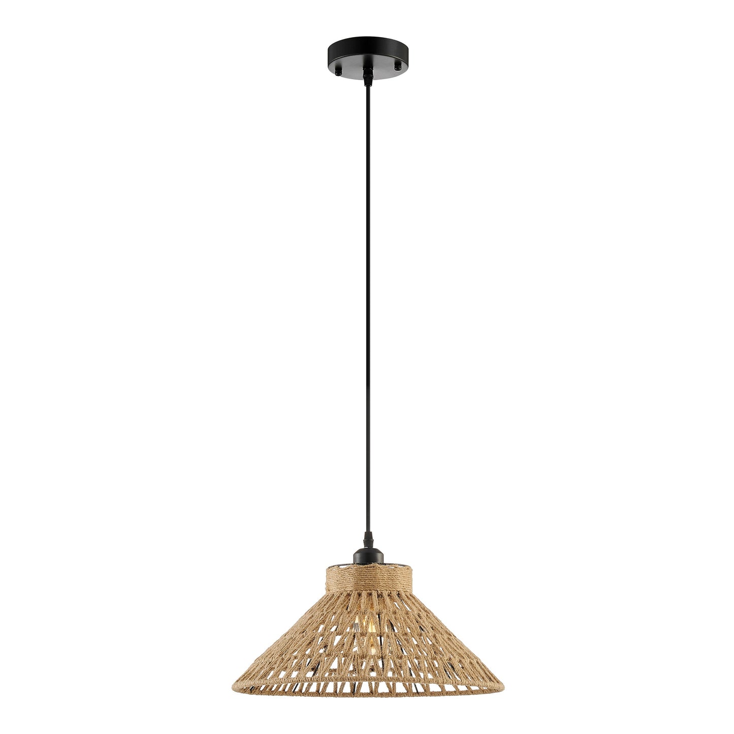 Iron and Ropes 1 Light 15" Diam Pendant // Black and Beige