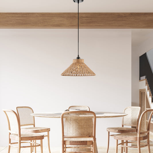 Iron and Ropes 1 Light 15" Diam Pendant // Black and Beige