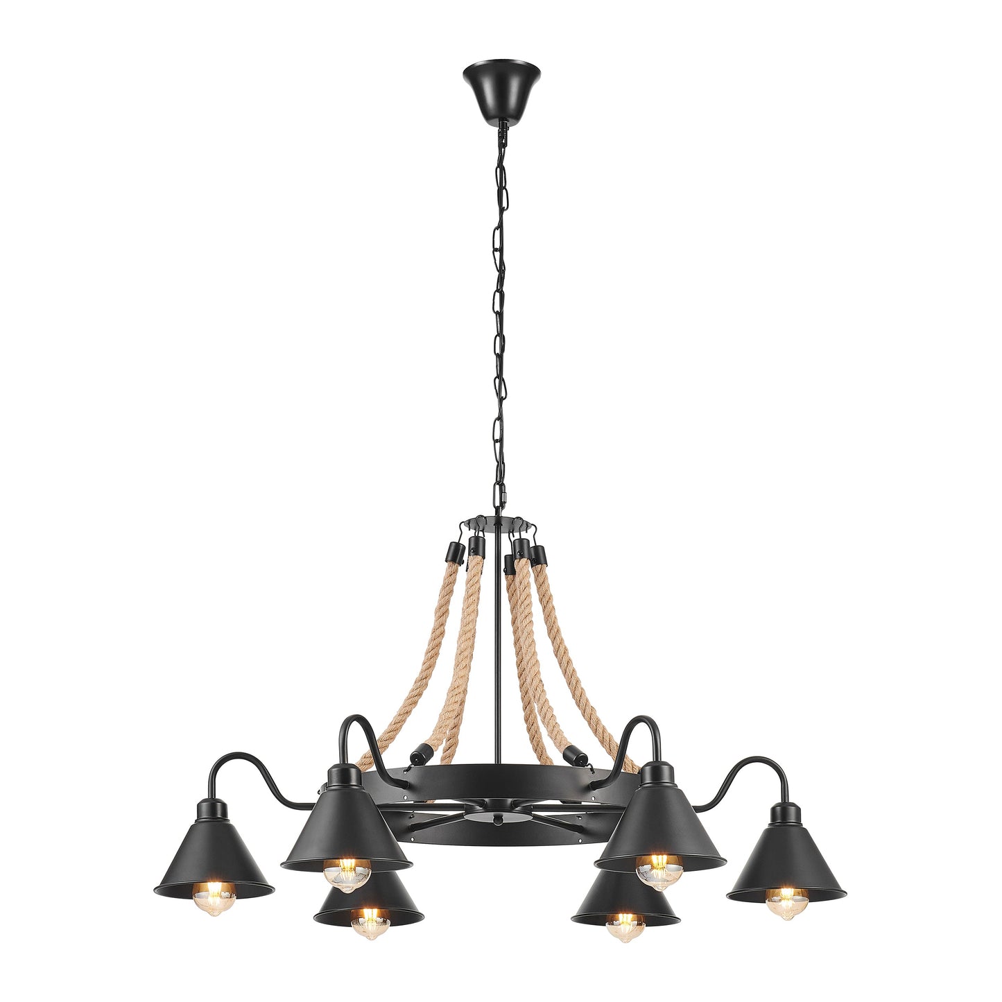 Steel and Ropes 6 Light Chandelier // Black