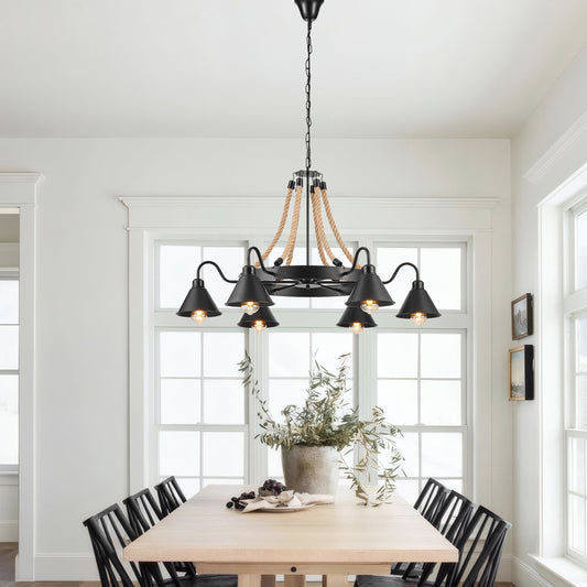 Steel and Ropes 6 Light Chandelier // Black