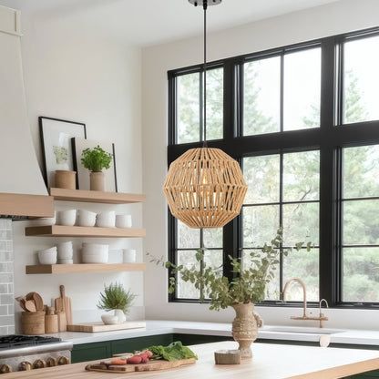 Iron and Ropes 1 Light 11" Diam Pendant // Black and Beige