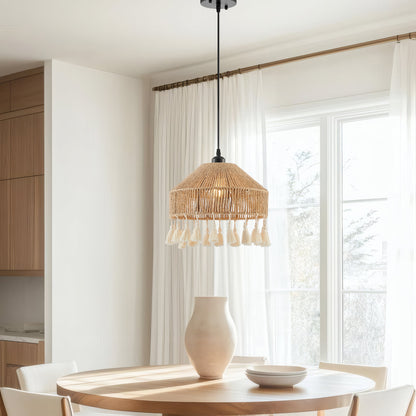 Iron and Ropes 1 Light 13" Diam Pendant // Black and Beige