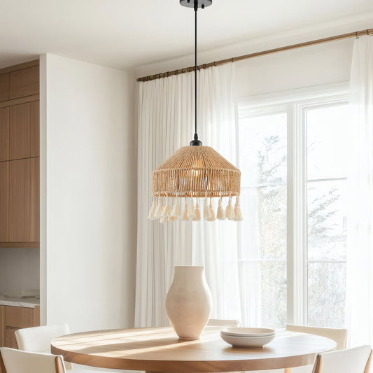 Iron and Ropes 1 Light 13" Diam Pendant // Black and Beige