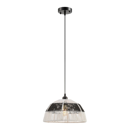 Iron and Ropes 1 Light 14" Diam Pendant // Black and Cream