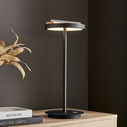 Table Lamp Satin Black & Wood