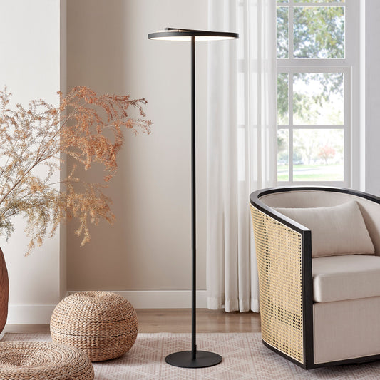Floor Lamp Satin Black Iron & Wood