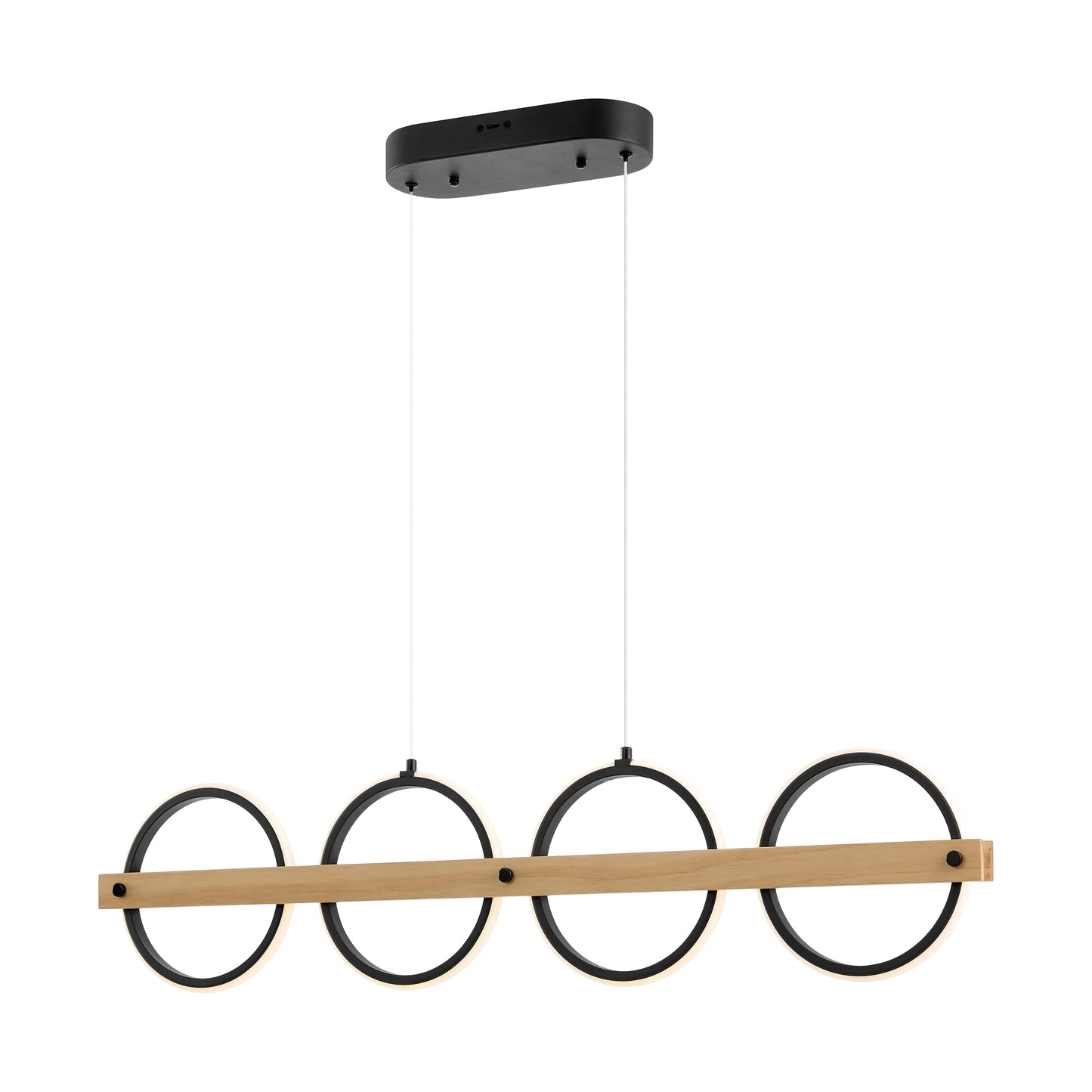 Chandelier 4 Circles Satin Black & Wood