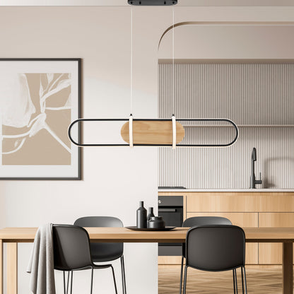 Chandelier Rounded Rectangle Satin Black & Wood
