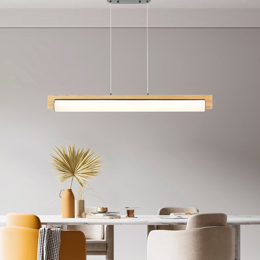 Chandelier Linear Satin Black & Wood