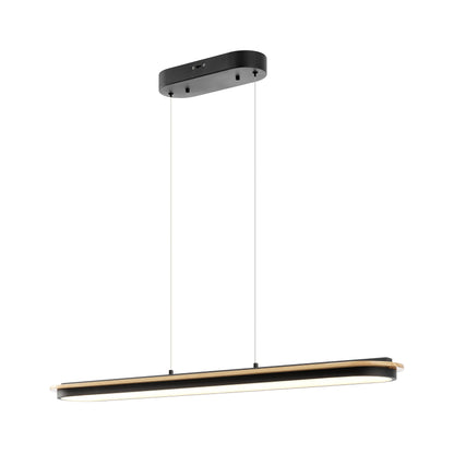 Chandelier Curved Linear Satin Black & Wood