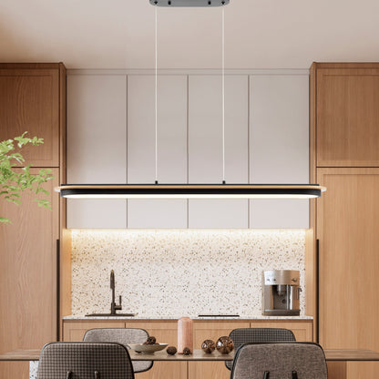 Chandelier Curved Linear Satin Black & Wood