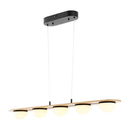 Chandelier 5 Lights Satin Black & Wood