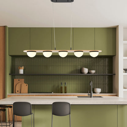 Chandelier 5 Lights Satin Black & Wood