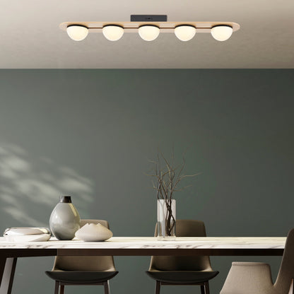 Flush Mount Chandelier Satin Black & Wood