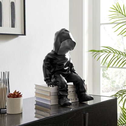 Cool Dude with Hoodie Sculpture // Black & Chrome