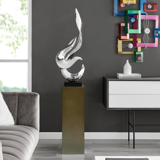 Flame 65" Tall Floor Sculpture // Chrome with Gray Stand