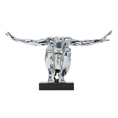 Large Saluting Man Resin Sculpture // Chrome