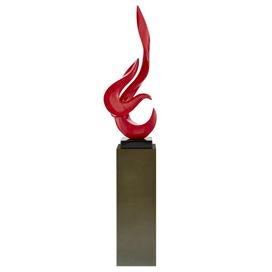 Red Flame Floor Sculpture With Gray Stand, 65" Tall