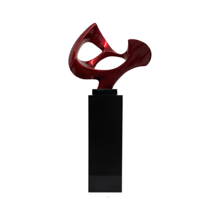 Abstract Mask 54" Tall Floor Sculpture // Metallic Red and Black Stand
