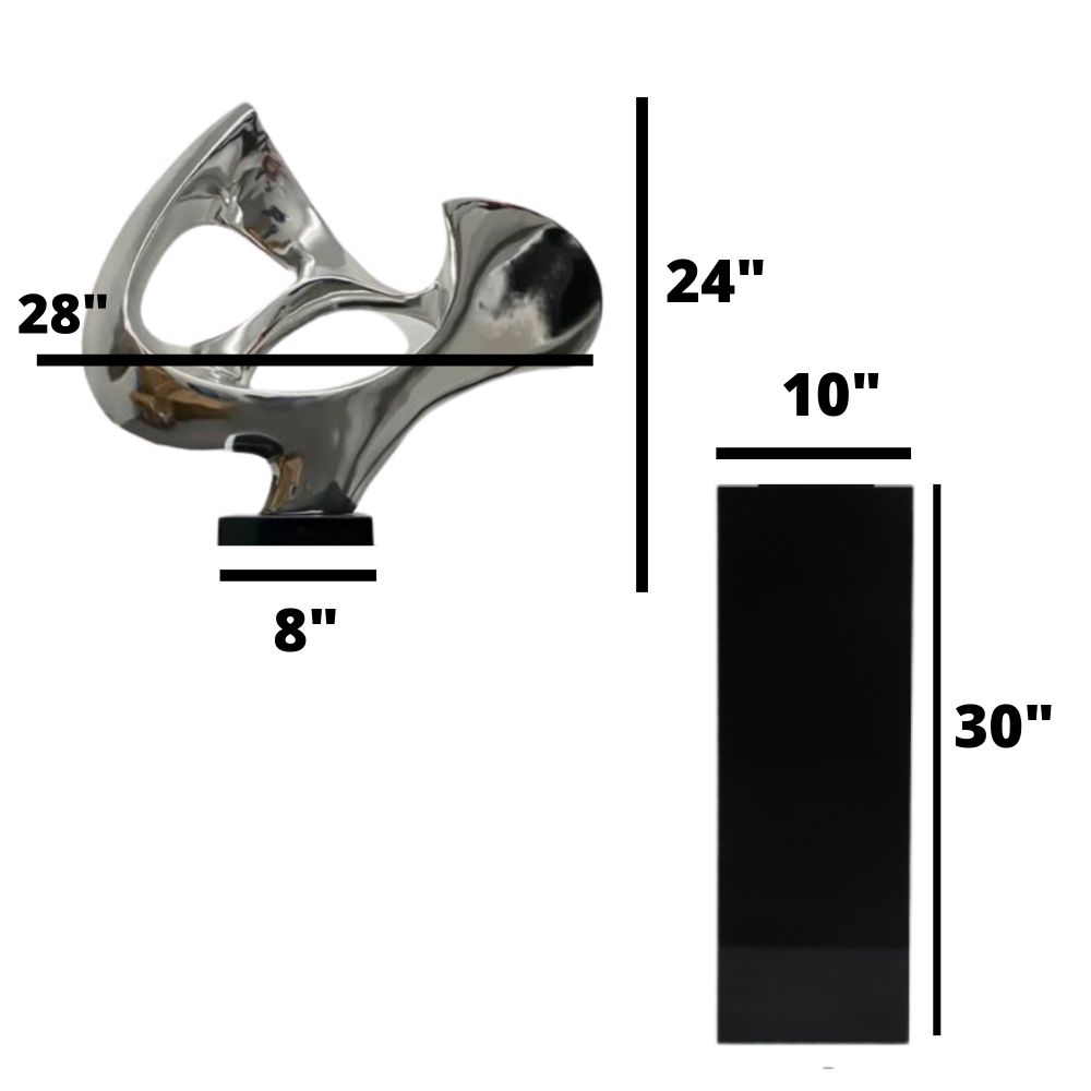 Abstract Mask 54" Tall Floor Sculpture // Chrome with Black Stand