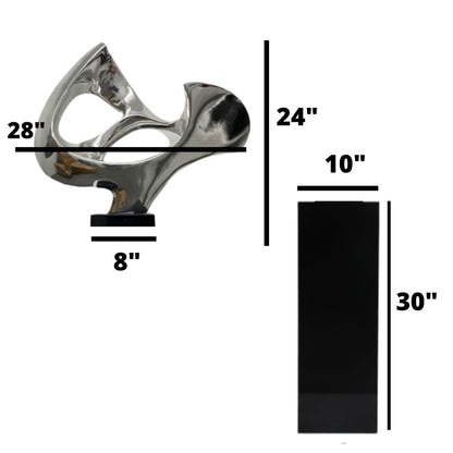 Abstract Mask 54" Tall Floor Sculpture // Chrome with Black Stand