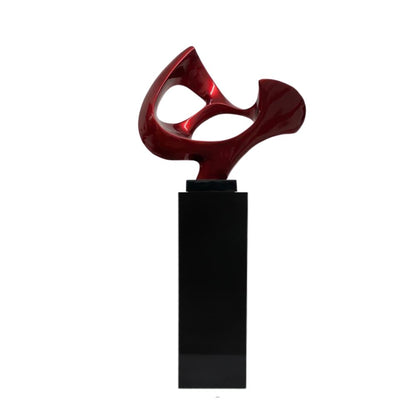 Abstract Mask 54" Tall Floor Sculpture // Metallic Red and Black Stand