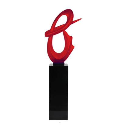 Fluid Abstract 59" Tall Floor Sculpture // Red with Black Stand