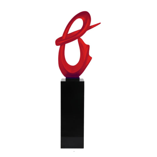 Fluid Abstract 59" Tall Floor Sculpture // Red with Black Stand