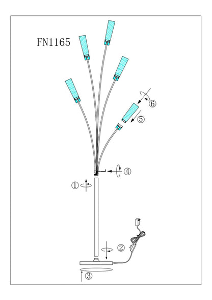 5 Crystal Cylinders Floor Lamp | Modern LED Lighting with Chrome Base and Foot Switch