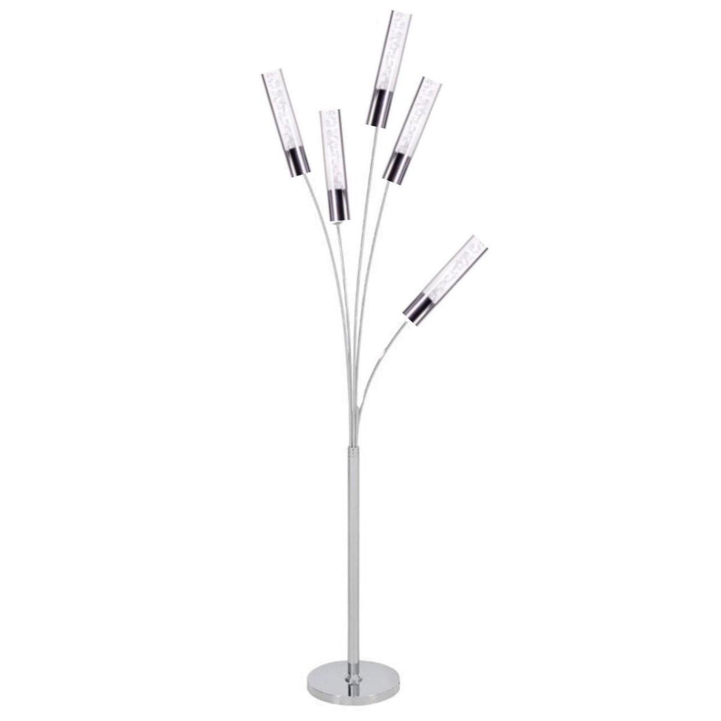 5 Crystal Cylinders Floor Lamp | Modern LED Lighting with Chrome Base and Foot Switch