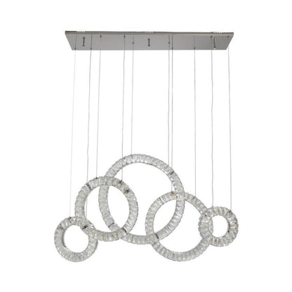 5 Hoop Crystal Progression Chandelier - Chrome Finish, Adjustable Modern LED Chandelier