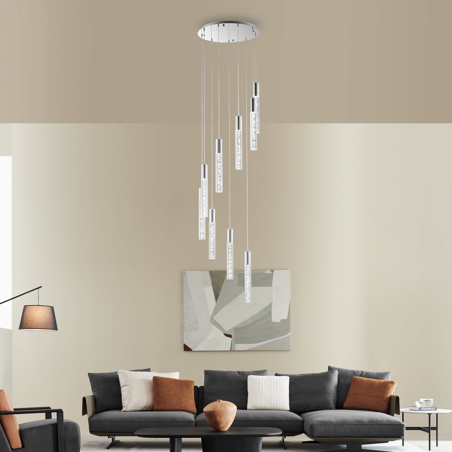 Acrylic Cylinder Chandelier // 9 Light