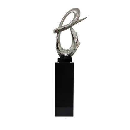 Fluid Abstract 59" Tall Floor Sculpture // Chrome with Black Stand