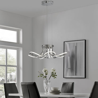 6 Petal Flower LED Strip Chandelier - Chrome Finish, Dimmable, and Adjustable Hanging Length